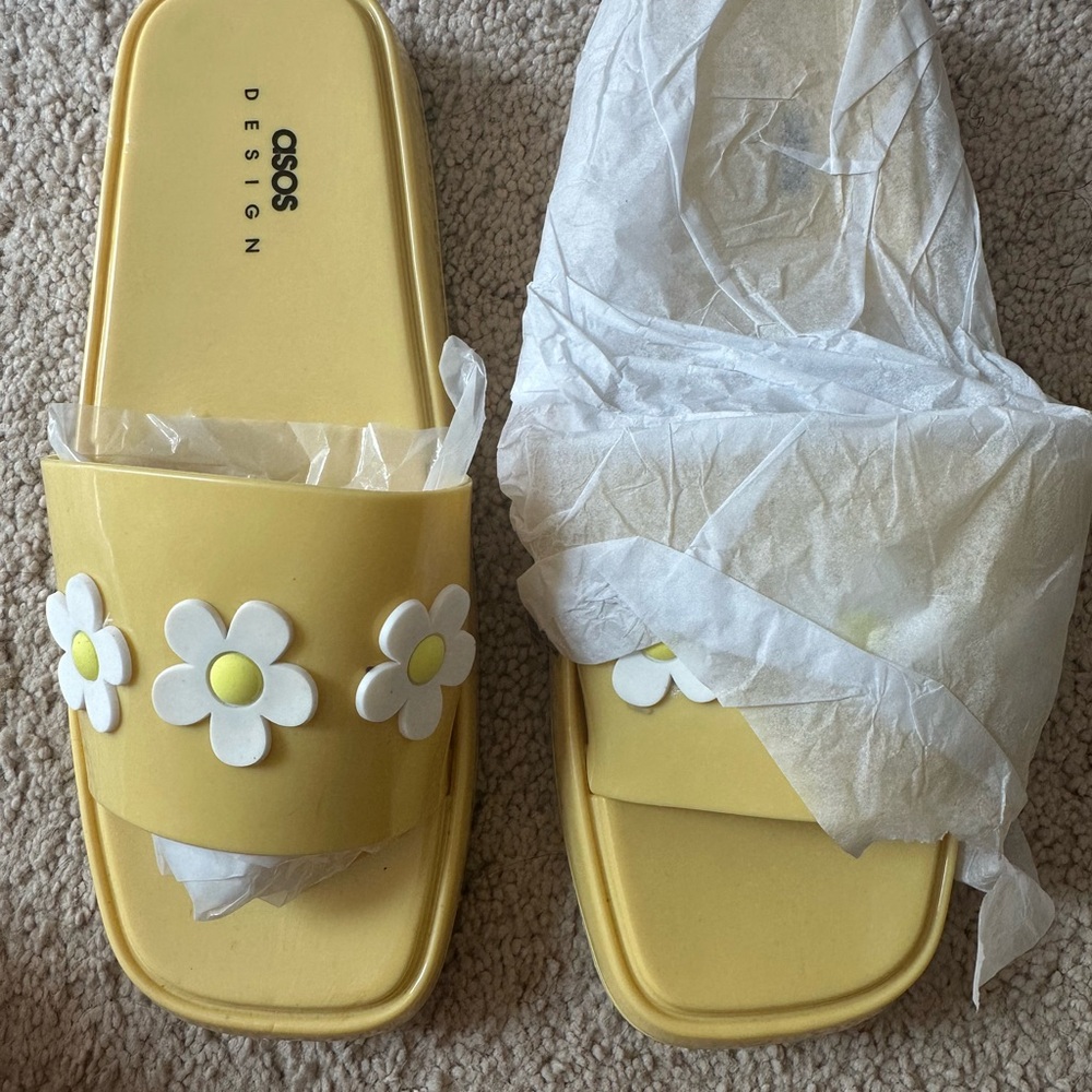 ASOS Mustard Floral Slide Sandals